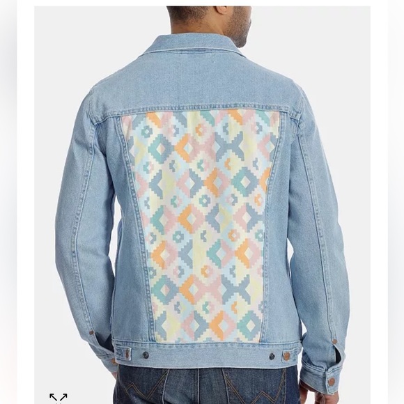 NWOT Wrangler Jean Jacket Vintage Inspired Retro Geometric Back Southwestern MD - Picture 3 of 15